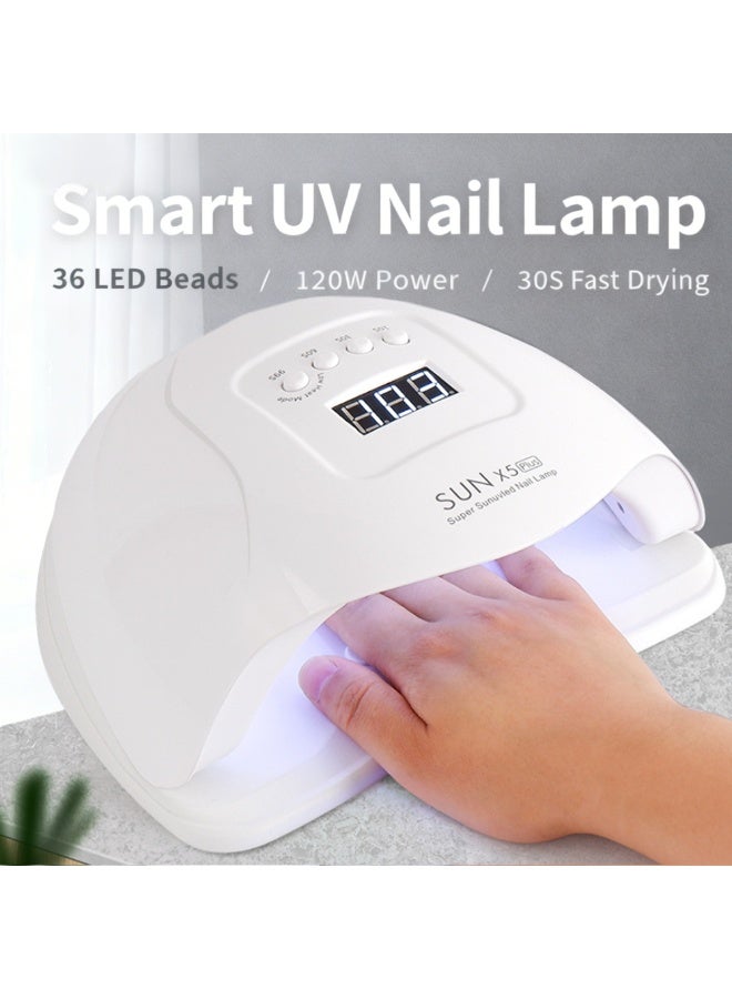 مصباح أظافر إل إي دي محترف لجيل البوليش، مجفف بالأشعة فوق البنفسجية/إل إي دي للعناية بالأظافر والقدمين، مجفف أظافر محمول، أداة تصلب لطلاء الأظافر وفنون الأظافر، الطراز SUN X5 Max، باللون الأبيض - Image 1