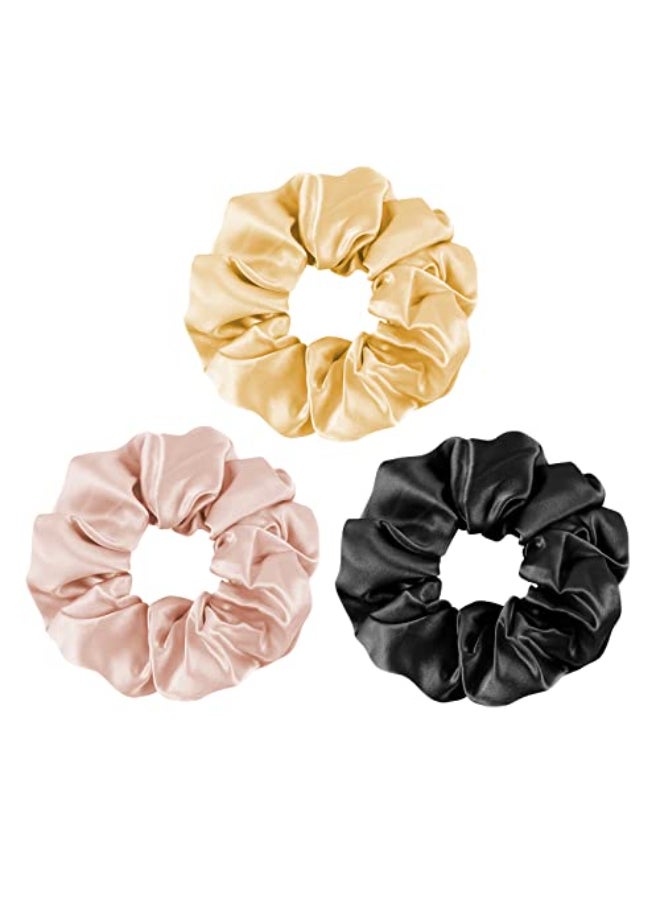 OLESILK 100 Mulberry SilkScrunchies for Hair Sleep Women Grils Silk Hair Ties for Frizz Breakage Curly Hair No Damage Elastics Ponytail Holder 3 Pack - Image 1