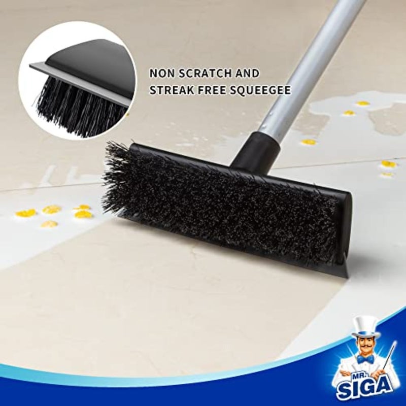 Floor Scrub Brush with Long Handle for Cleaning Cleaning Bathroom Shower floor scrubber, 2 in 1 scrubber and squeegee for cleaning patio, garage, wall, tile with stiff Bristles - Image 4