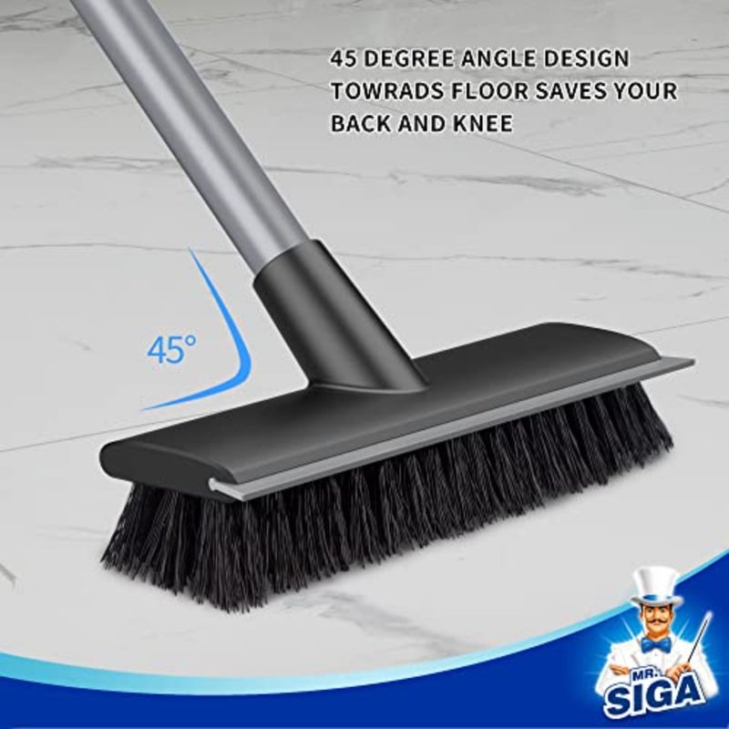 Floor Scrub Brush with Long Handle for Cleaning Cleaning Bathroom Shower floor scrubber, 2 in 1 scrubber and squeegee for cleaning patio, garage, wall, tile with stiff Bristles - Image 5