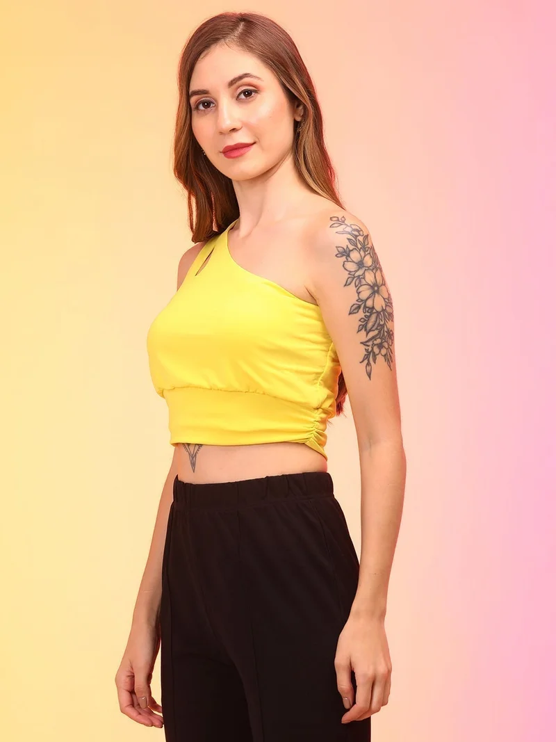 globus Globus Women Yellow One Shoulder Crop Top