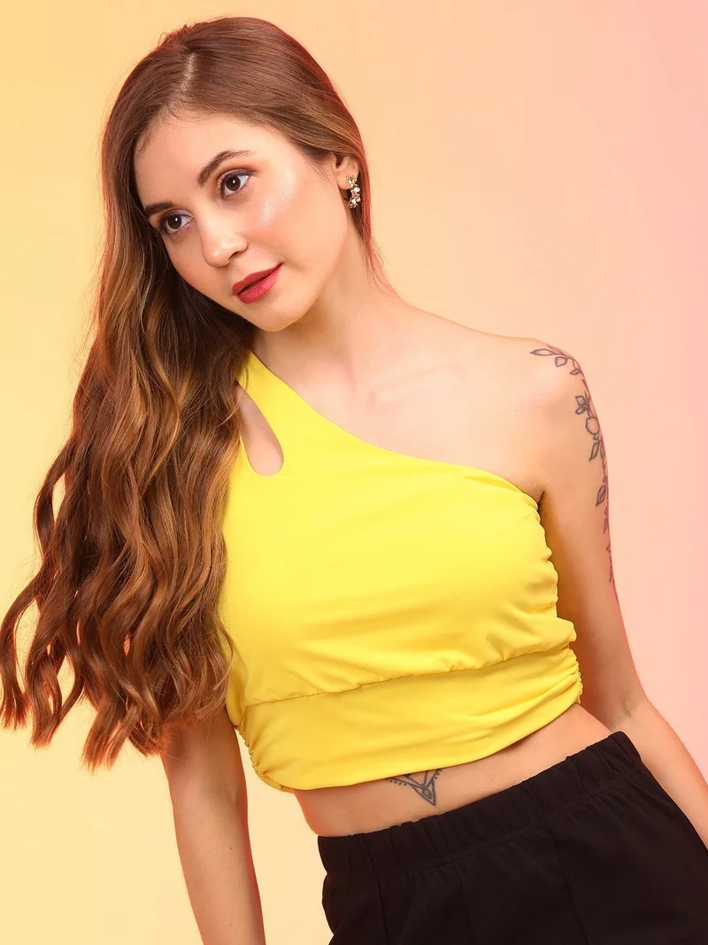 globus Globus Women Yellow One Shoulder Crop Top