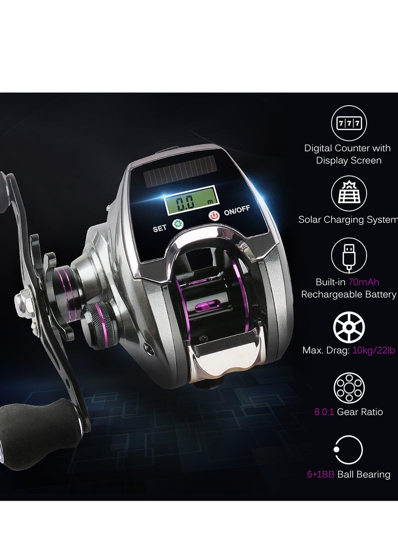 Generic Digital Display Baitcasting Reel with Line Counter Sun Power Charging System High Speed Fishing Reel Tackle Accessories  - Image 4