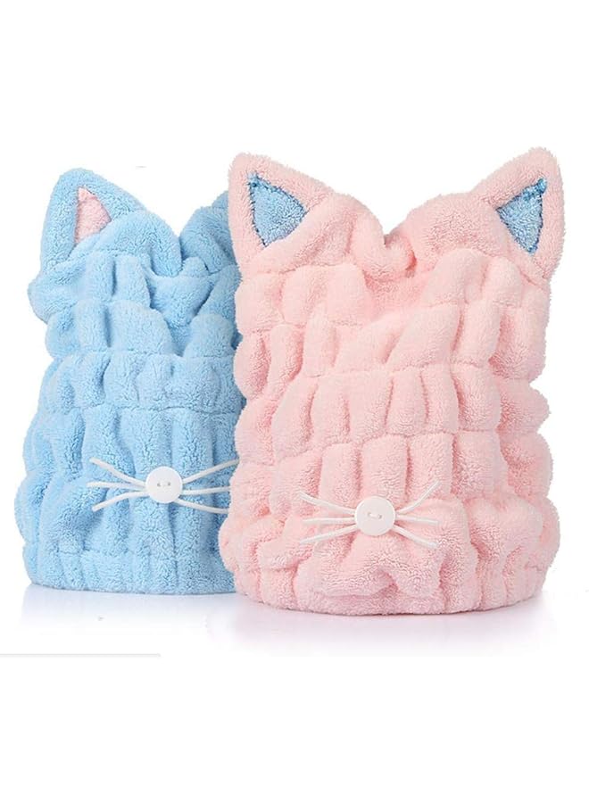 Zaboon Microfiber Bath Towel Kids Hair Towel Hat Hair Quick Drying Towel Hat Cute Bath Tool Super Soft Absorbent Hair Dry Hat With Premium Water-Absorbent Ability For Ladies Or Girls 2Pcs - Image 1