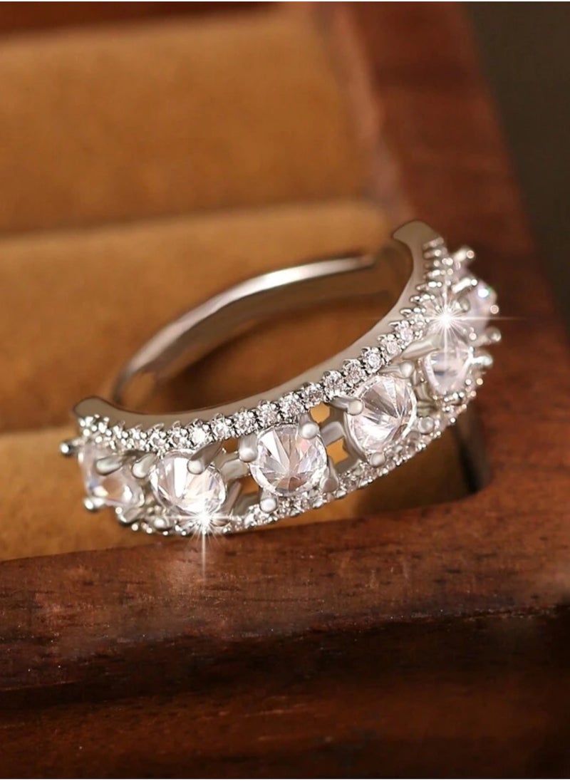 sixtyfour Elegant Stainless Steel Silver Plated Ring For Women One Size  - Image 1