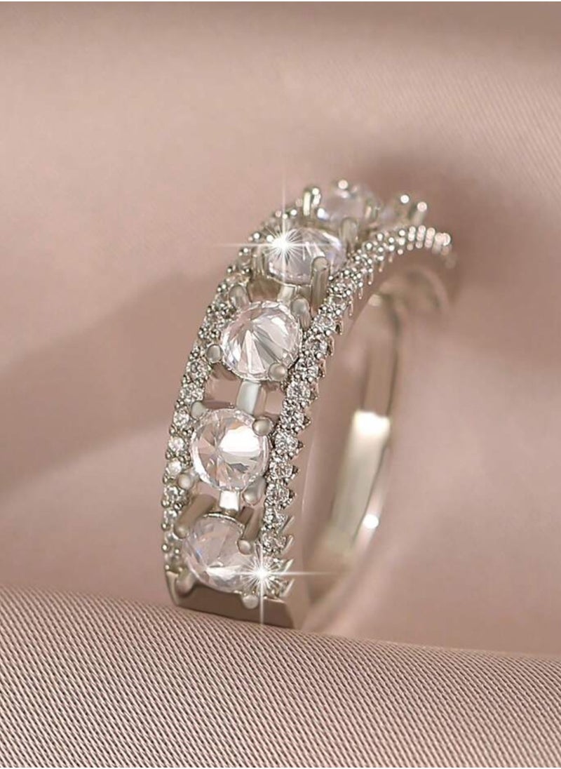 sixtyfour Elegant Stainless Steel Silver Plated Ring For Women One Size  - Image 3