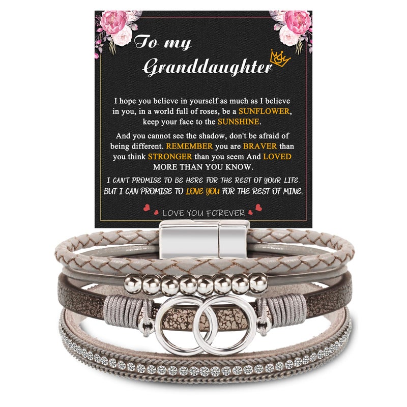 Btysun Granddaughter Gifts from Grandma, Easter Basket Stuffers for Teens 2026 Graduation Gifts Granddaugter Bracelet Boho Leather Bracelets for Women Gift Birthday Layered Christmas Jewelry - Image 1