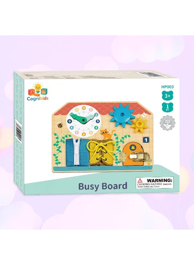 COGNIKIDS لوحة مشغولة للأطفال الصغار – 20+ نشاط حسي مونتيسوري | لعبة تعليمية محمولة مع أجراس، تروس، أقفال ومرآة | تطوير المهارات الحركية الدقيقة للأعمار من 1-4 - Image 4