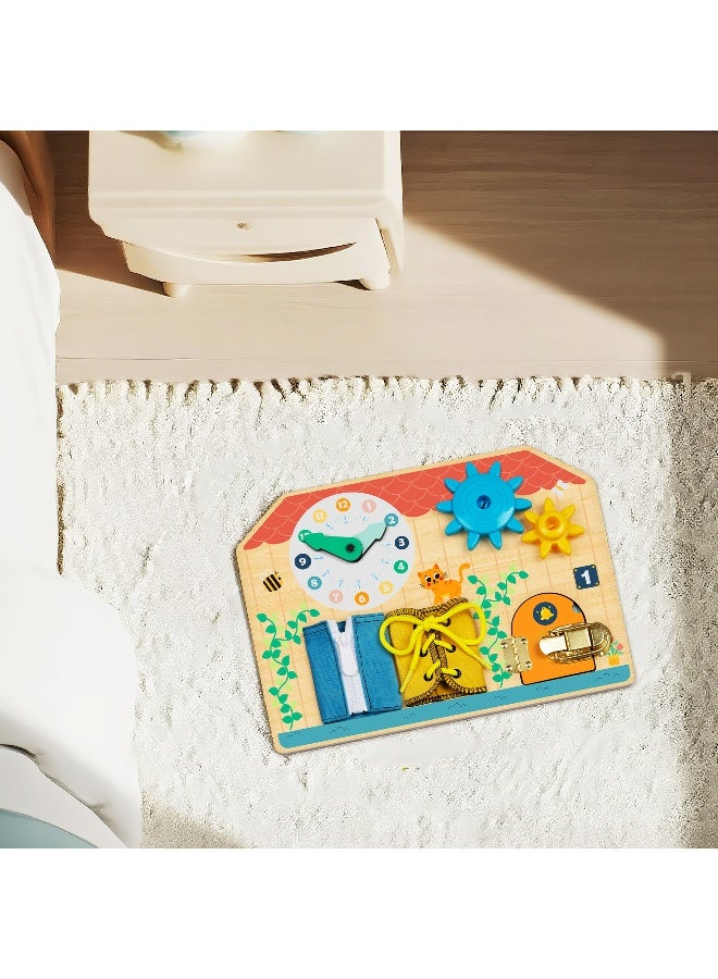 COGNIKIDS لوحة مشغولة للأطفال الصغار – 20+ نشاط حسي مونتيسوري | لعبة تعليمية محمولة مع أجراس، تروس، أقفال ومرآة | تطوير المهارات الحركية الدقيقة للأعمار من 1-4 - Image 5