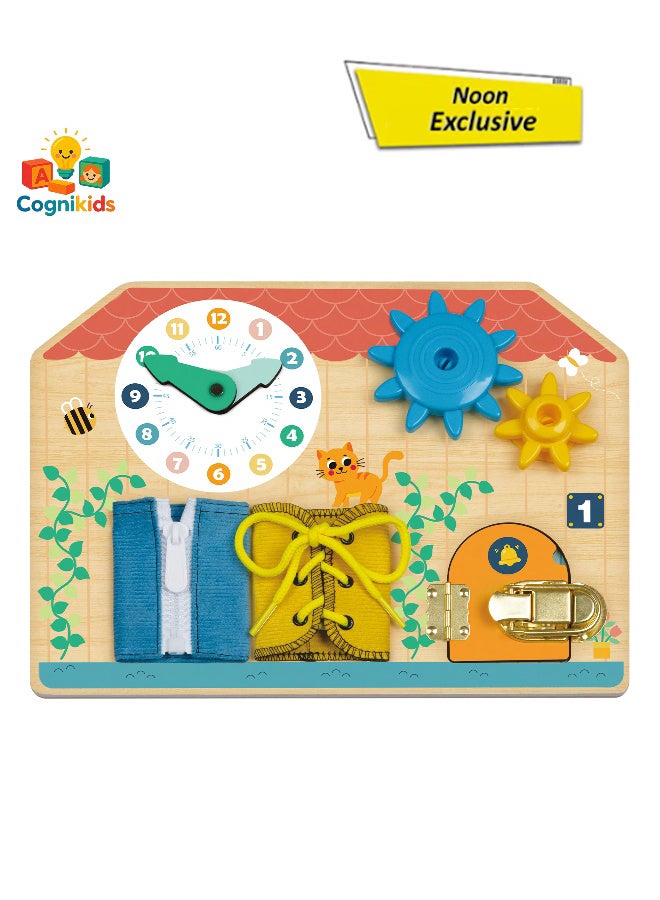 COGNIKIDS لوحة مشغولة للأطفال الصغار – 20+ نشاط حسي مونتيسوري | لعبة تعليمية محمولة مع أجراس، تروس، أقفال ومرآة | تطوير المهارات الحركية الدقيقة للأعمار من 1-4 - Image 1