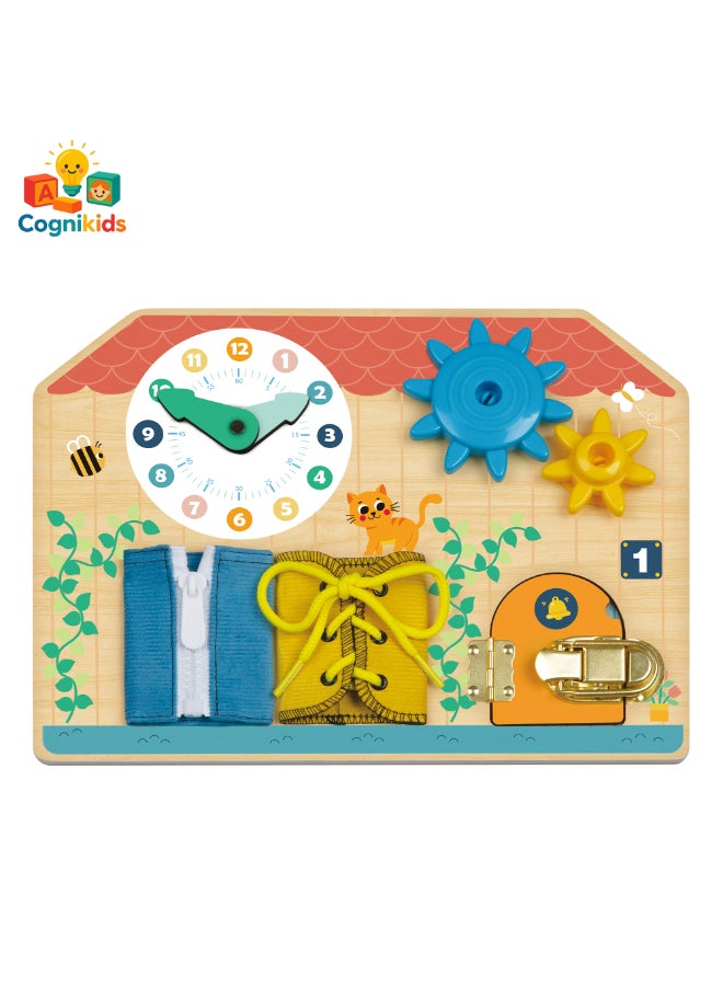 COGNIKIDS Busy Board for Toddlers – 20+ Montessori Sensory Activities | Portable Learning Toy with Bells, Gears, Latches & Mirror | Fine Motor Skill Development for Ages 1-4 - Image 1