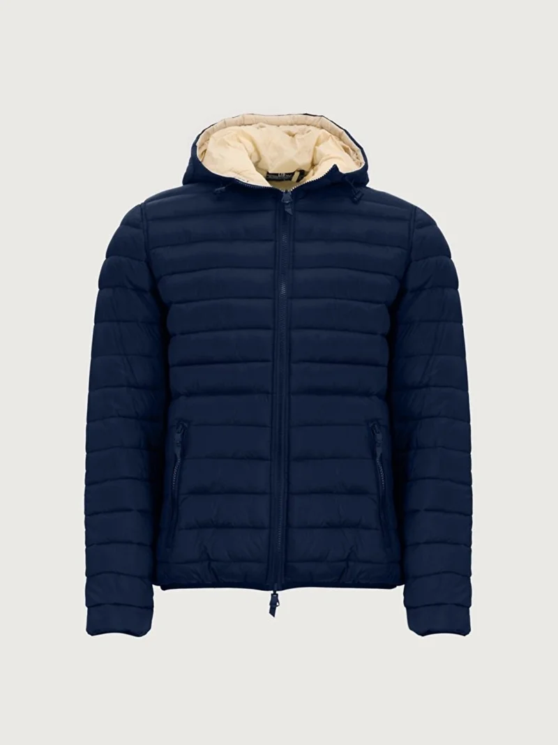 Hooded Plain Navy Blue Coat