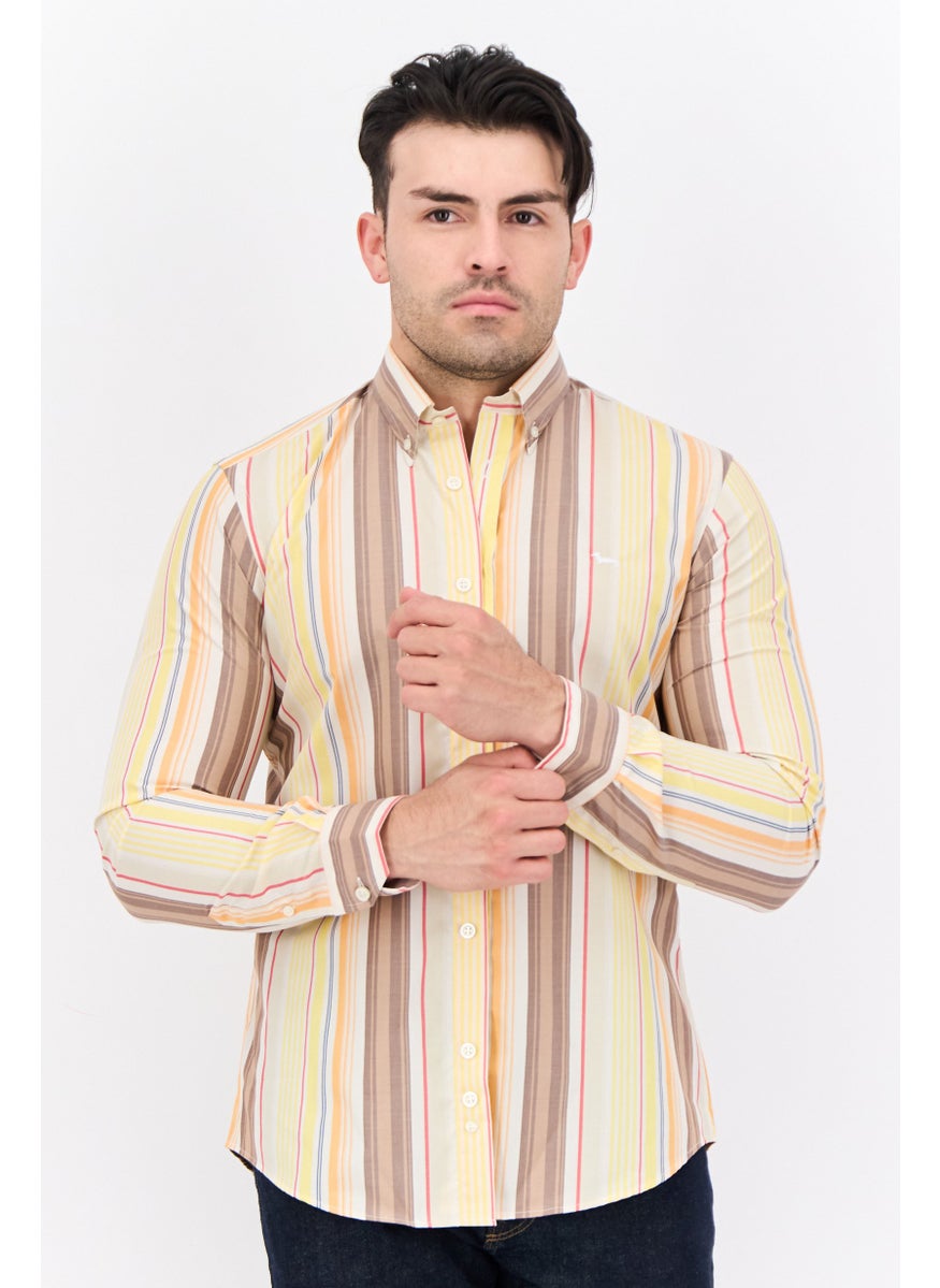 Harmont & Blaine - Men Narrow Fit Stripe Long Sleeves Casual Shirt, Yellow - Image 1