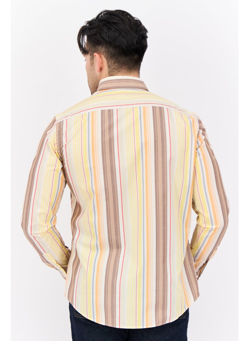 Harmont & Blaine - Men Narrow Fit Stripe Long Sleeves Casual Shirt, Yellow - Image 1