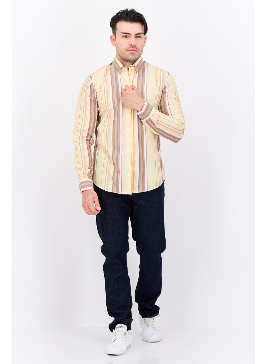 Harmont & Blaine - Men Narrow Fit Stripe Long Sleeves Casual Shirt, Yellow - Image 1