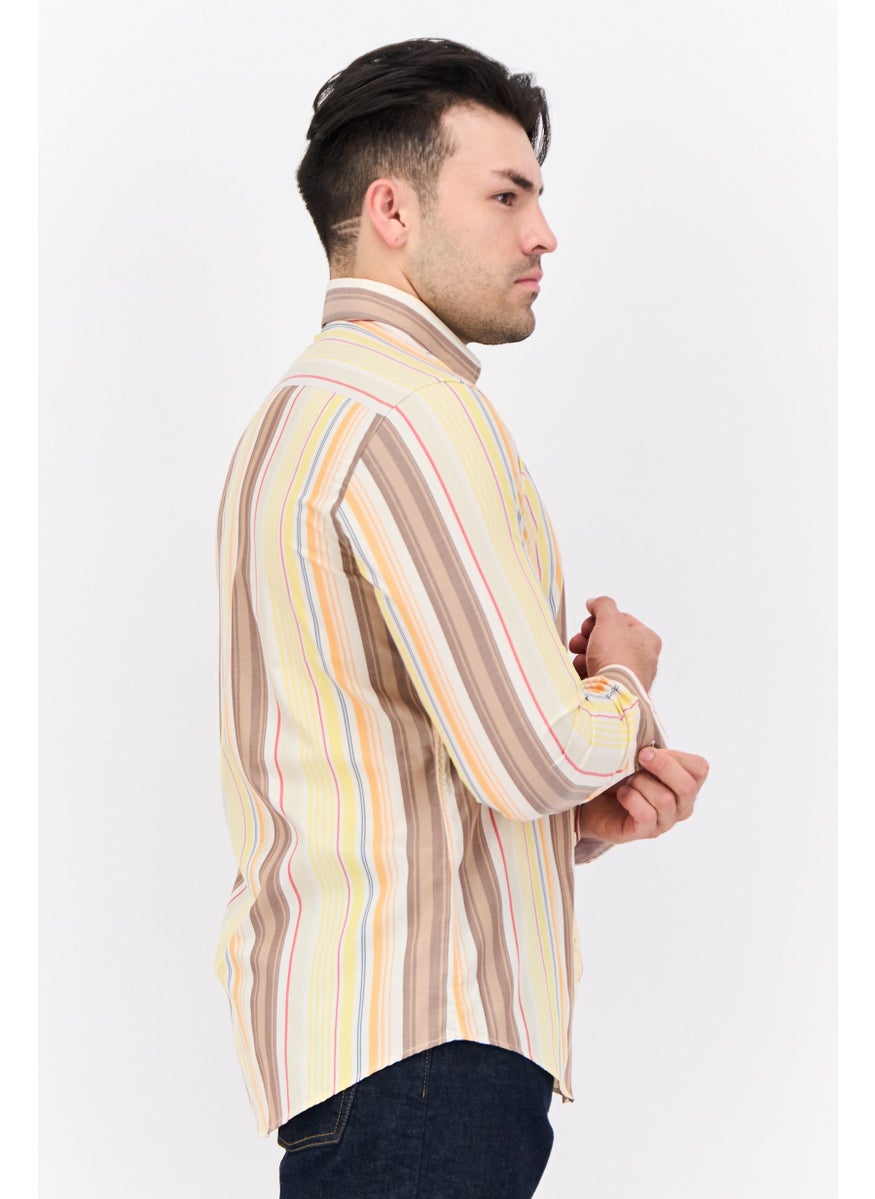 Harmont & Blaine - Men Narrow Fit Stripe Long Sleeves Casual Shirt, Yellow - Image 1