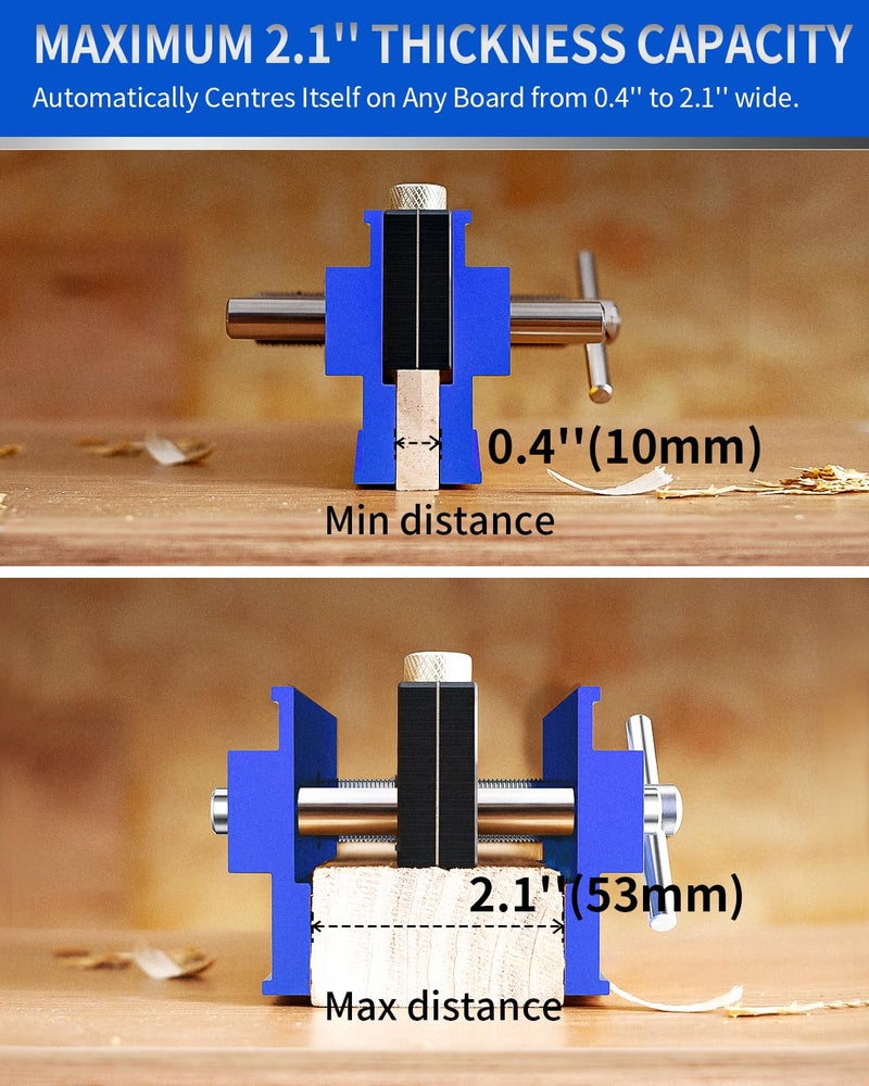 DAYDOOR 2.1" Self Centering Dowel Jig, Universal Capacity Doweling Jig & Drill Guide for Woodworking, Complete Kit with 6 Steel Bushings for Straight Holes(Blue) - Image 3