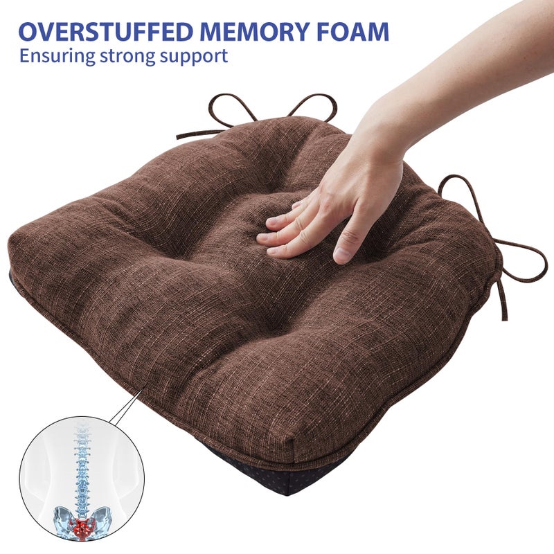 IPYNBAP Chair Cushions for Dining Chairs Set of 4, Kitchen Chair Cushions, Chair Pads with Ties and Non Slip Backing, Tufted Memory Foam Seat Cushion 4 Pack, 15.5" x 15.5" x 4", Brown - Image 5