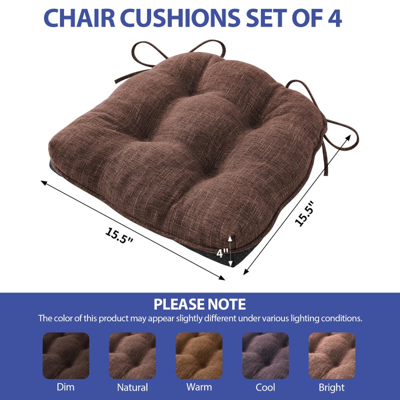 IPYNBAP Chair Cushions for Dining Chairs Set of 4, Kitchen Chair Cushions, Chair Pads with Ties and Non Slip Backing, Tufted Memory Foam Seat Cushion 4 Pack, 15.5" x 15.5" x 4", Brown - Image 2