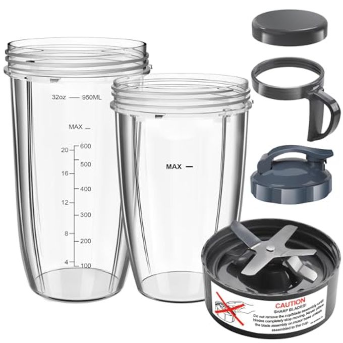 Nutribullet Blender Cups & Blade Replacement Set, 32oz & 24oz Nutribullet cups with Lid To-Go Lid and Lip Ring, Replacement Cups for Nutri Bullet Blenders 600w & Pro 900w Accessories 6 PCS - Image 1