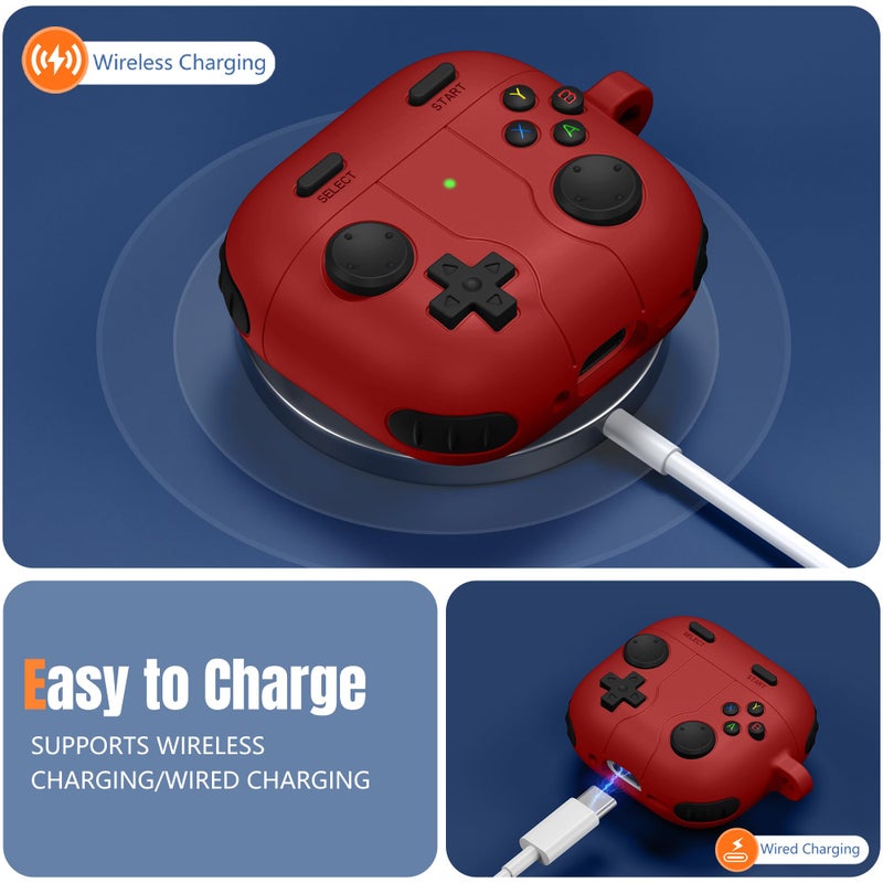 Getino for AirPods 4 2024 Case Cover with Cleaner Kit, Keychain,Compatible with Apple Airpods 4 Case Cover, Cute Funny Game Console Shock-Proof Protective Silicone AirPod 4 Case Covers for Men Boy-Red - Image 5
