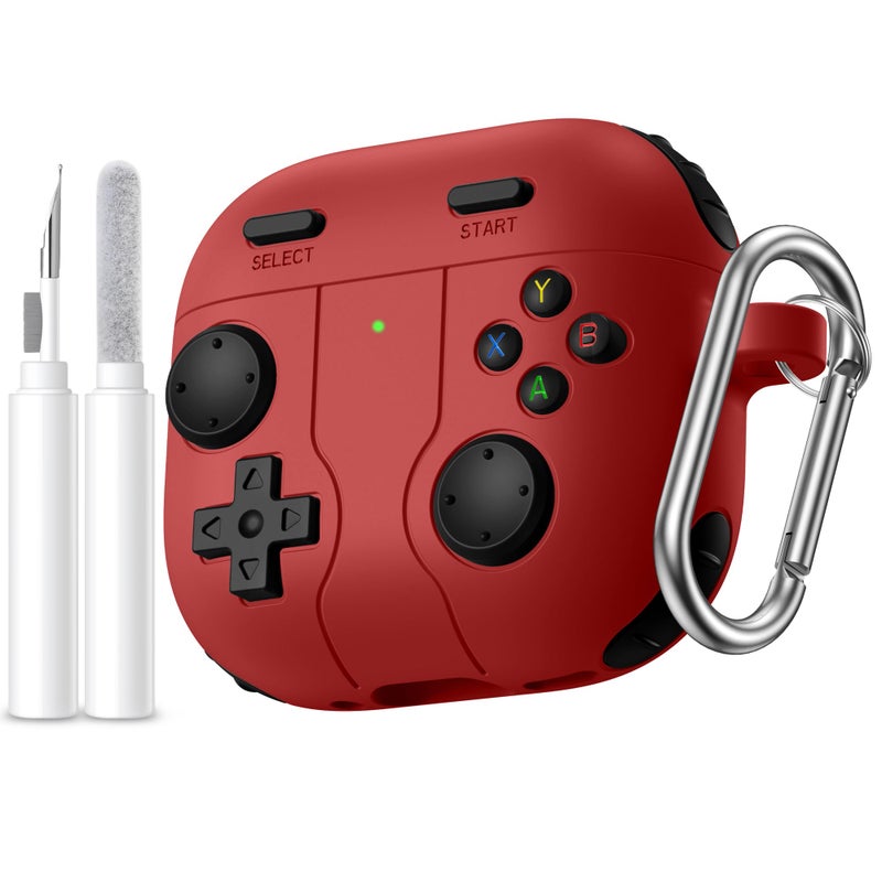 Getino for AirPods 4 2024 Case Cover with Cleaner Kit, Keychain,Compatible with Apple Airpods 4 Case Cover, Cute Funny Game Console Shock-Proof Protective Silicone AirPod 4 Case Covers for Men Boy-Red - Image 1