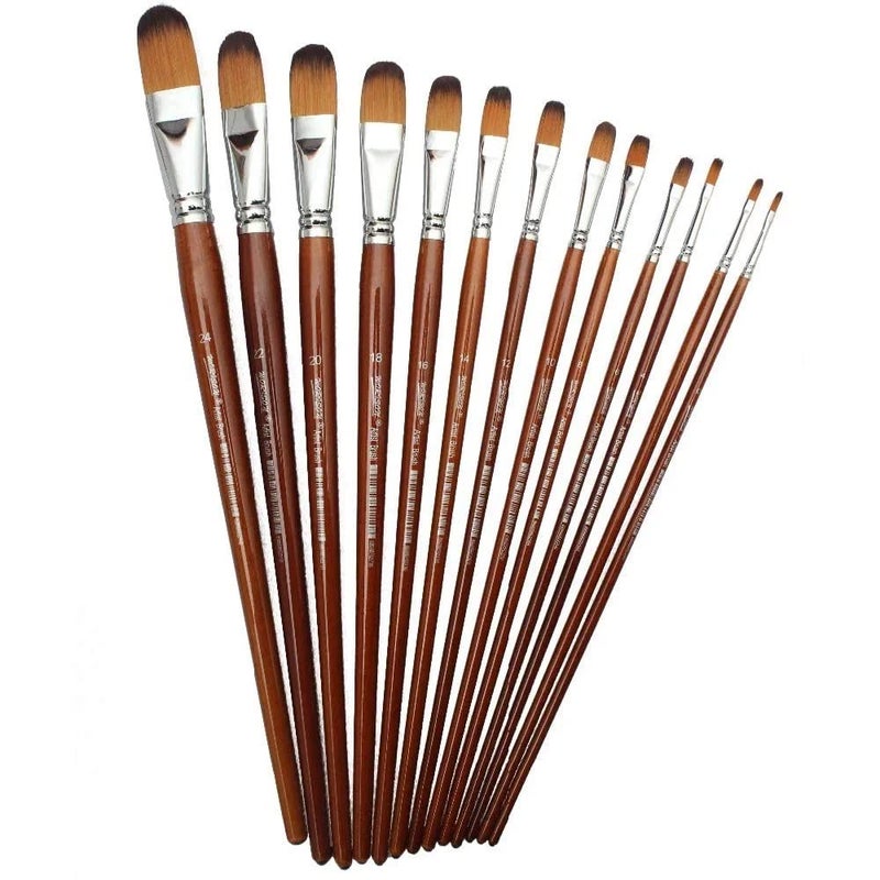 AmigozZ 13 Pc Filbert Artist Quality Long Handle Painting Brush for Acrylic, Watercolor & Gouche Painting - Image 1