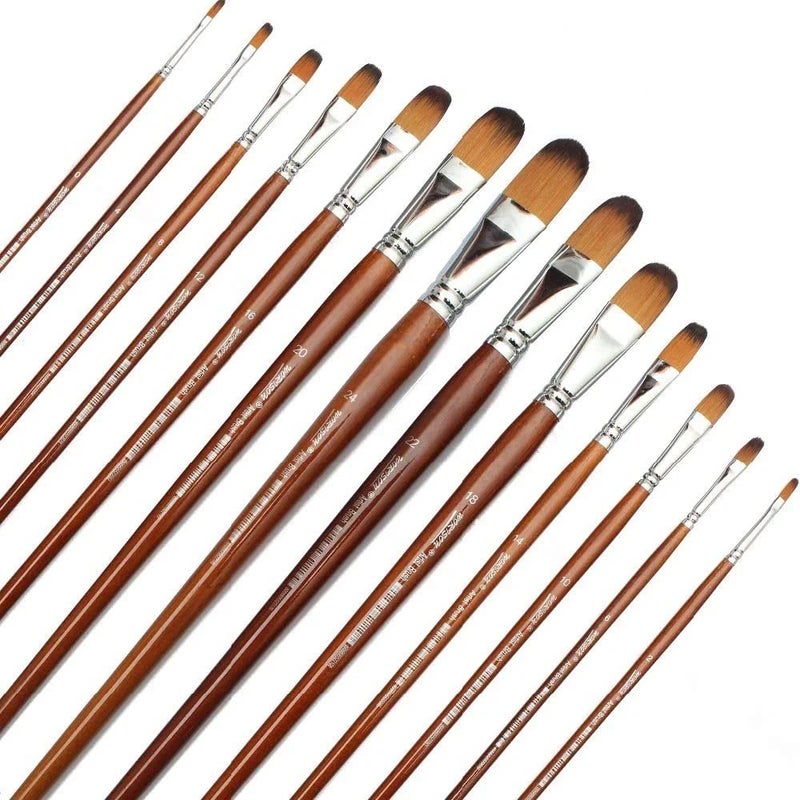 AmigozZ 13 Pc Filbert Artist Quality Long Handle Painting Brush for Acrylic, Watercolor & Gouche Painting - Image 3
