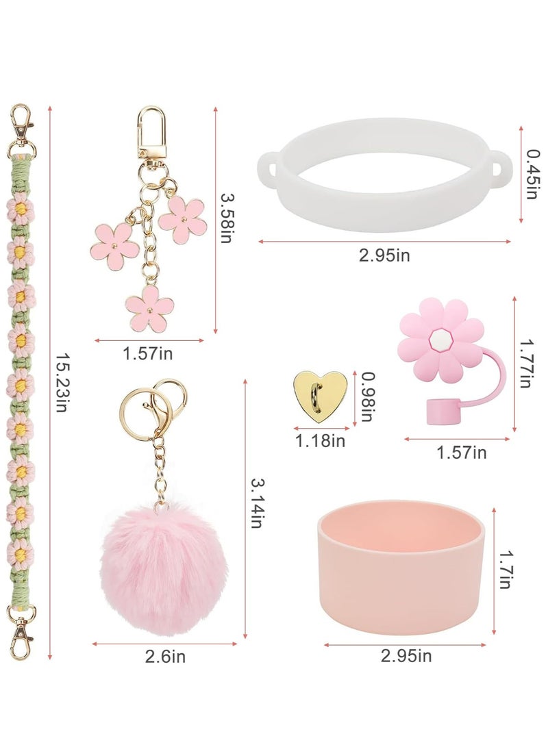 مجموعة إكسسوارات زجاجات المياه من 7 قطع لأكواب ستانلي سعة 30 أونصة و40 أونصة تتضمن حزام مقبض وغطاء من القش المصنوع من السيليكون وسلسلة مفاتيح - Image 2