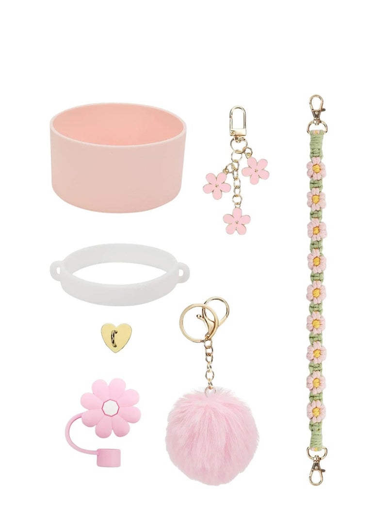 مجموعة إكسسوارات زجاجات المياه من 7 قطع لأكواب ستانلي سعة 30 أونصة و40 أونصة تتضمن حزام مقبض وغطاء من القش المصنوع من السيليكون وسلسلة مفاتيح - Image 3