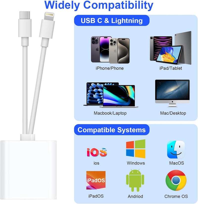 قارئ بطاقة SD للآيفون والآيباد، قارئ بطاقة ذاكرة مزدوج الواجهة USB C و Lightning، محول كاميرا رقمية للآيفون/ماك بوك/لابتوب USBC لبطاقات SD/TF/Sim، تشغيل فوري، إكسسوارات الكاميرا - Image 3