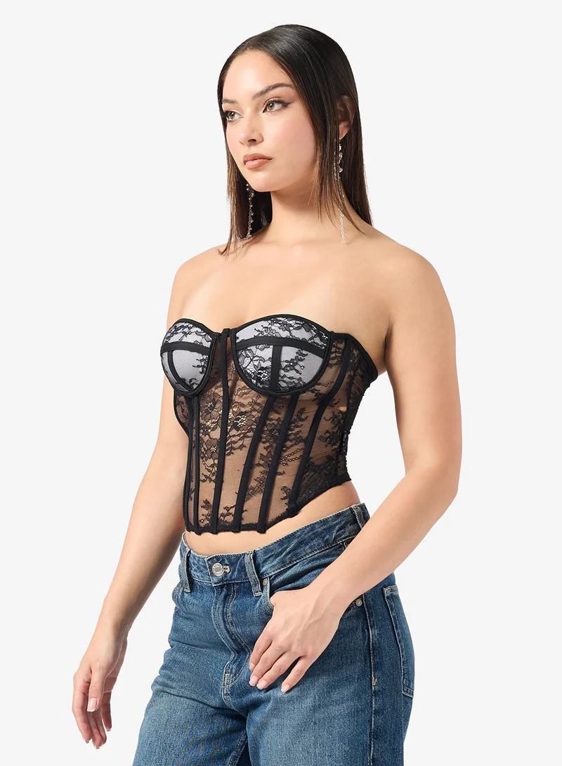 Ginger Button Down Lace Trim Detail Top