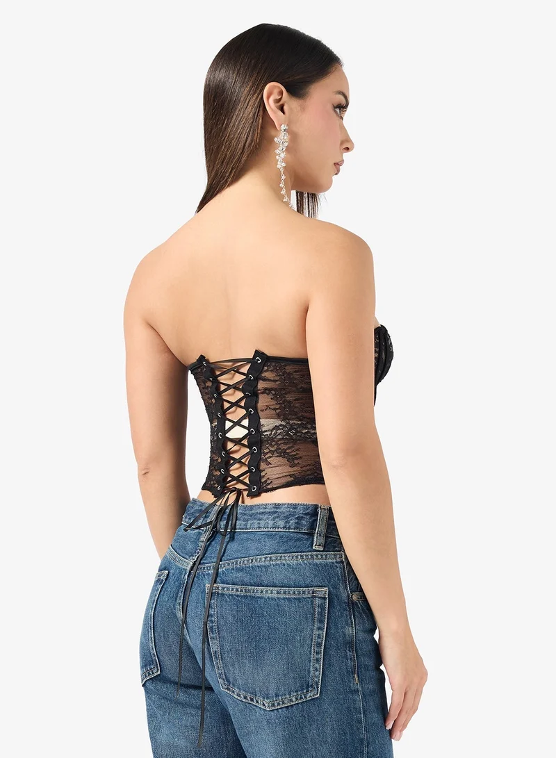 Ginger Button Down Lace Trim Detail Top