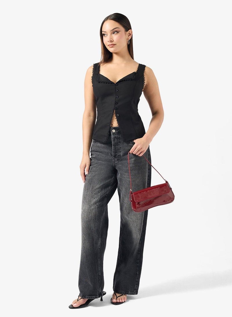Ginger Button Down Lace Trim Detail Top - Image 4