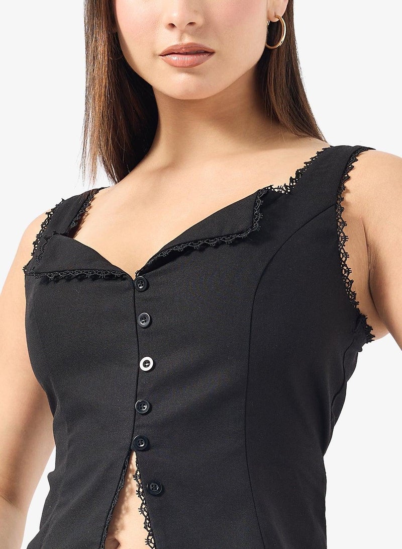 Ginger Button Down Lace Trim Detail Top - Image 3