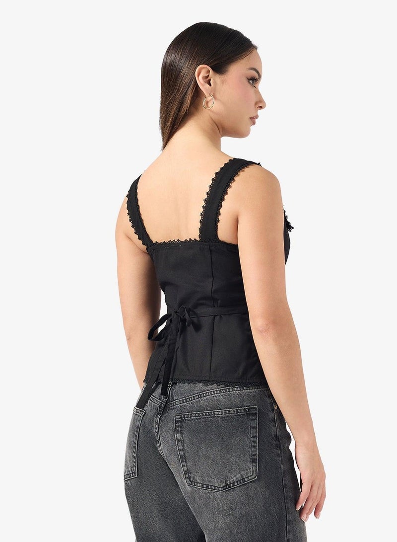 Ginger Button Down Lace Trim Detail Top - Image 2