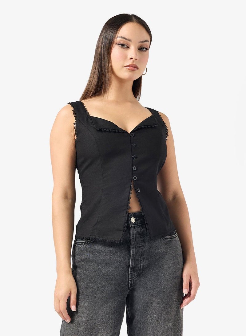 Ginger Button Down Lace Trim Detail Top - Image 1
