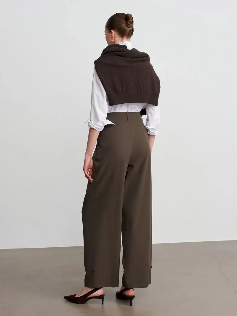 ديلفين DILVIN Women’s High-Waist Wide-Leg Crepe Trousers