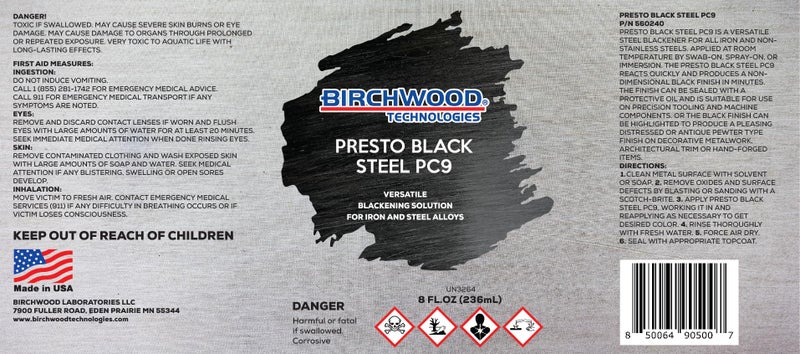 Birchwood تقنية بيرش وود بريستو بلاك ستيل PC9 - حل تلوين متعدد الاستخدامات للحديد وسبائك الصلب مع لمسة من الباتينا التقليدية باللون الأزرق والأسود (8 أونصات) - Image 2