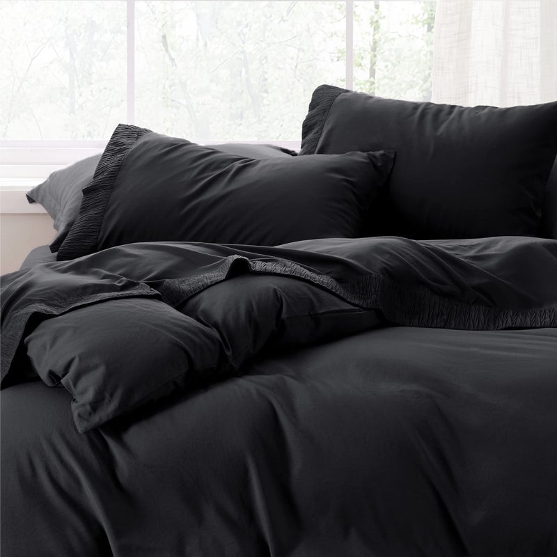 Bedsure Queen Sheet Set - 4 Pieces Soft Queen Size Sheets - Breathable & Cooling - Hotel Luxury - Easy Care Polyester Microfiber Bedding for Women, Men, Black - Image 3