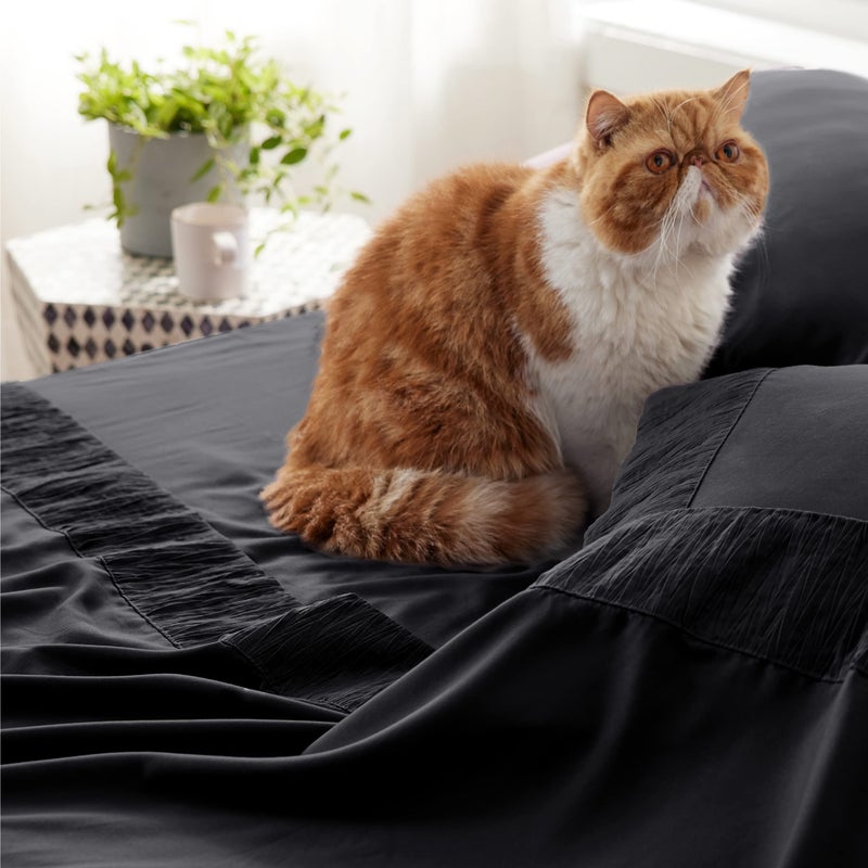 Bedsure Queen Sheet Set - 4 Pieces Soft Queen Size Sheets - Breathable & Cooling - Hotel Luxury - Easy Care Polyester Microfiber Bedding for Women, Men, Black - Image 4