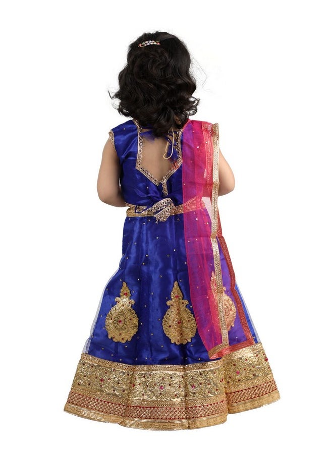 بوك ماي كوستيوم زي تنكري فاخر للأطفال من BookMyCostume رادا ليهنغا تشولي مع مجوهرات للبنات - بريميوم - أزرق من عمر سنتين إلى ثلاث سنوات  - Image 4