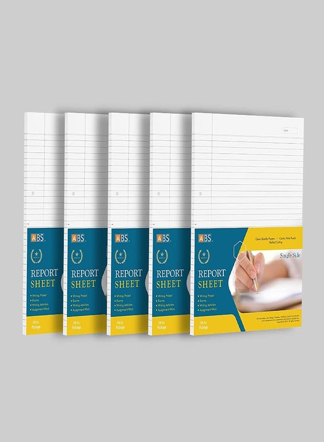 ABS A4 Project Paper Single Side Ruled Pack of 5 Premium White Writing Paper with Center Hole Punch Ideal for School College Exams Assignments Practical Homework and Office Use - Image 1