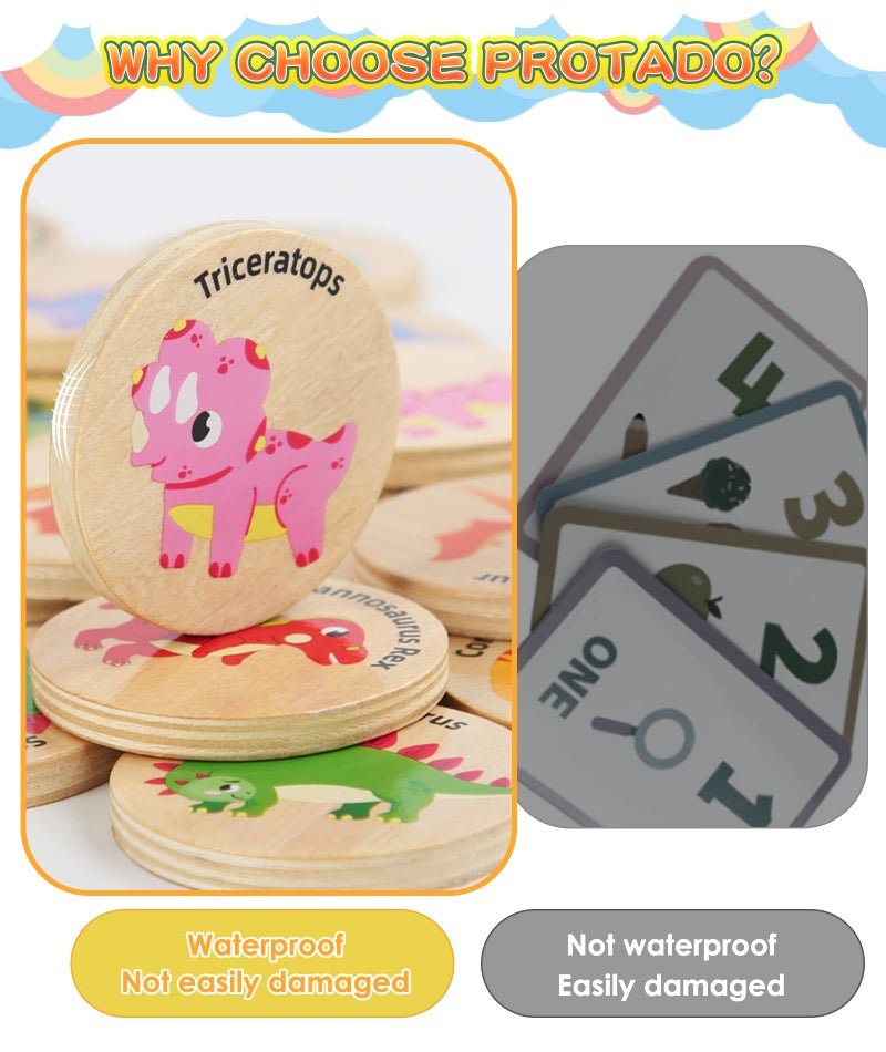Protado Wooden Match Memory Game for Kids, 24Pc Memory Matching Cards, Educational Memory Matching Game for Pre-Kindergarten Early Learning Development Kids-Dinosaur - Image 3