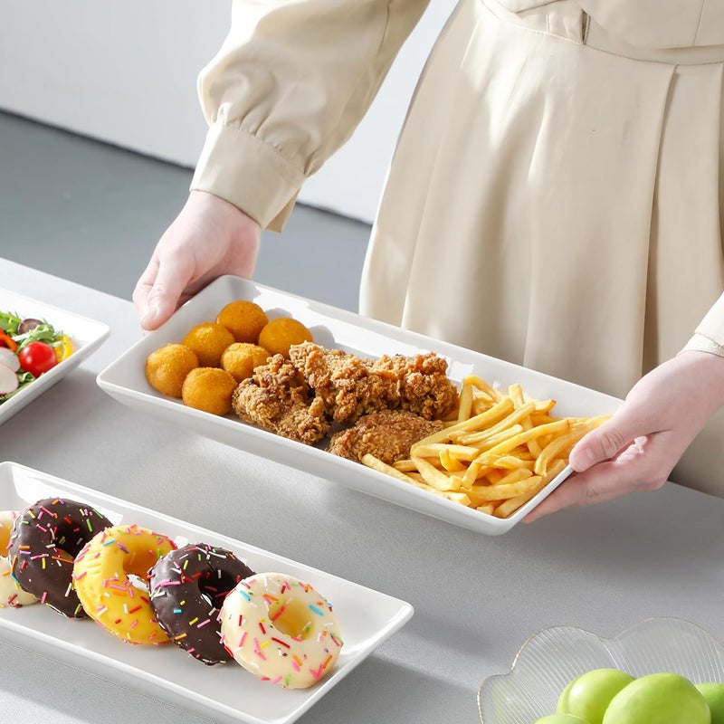 MALACASA 3 Tier Serving Trays for Party, 12 Inch Porcelain White Trays for Serving Food, Dessert Stand with Collapsible Gold Metal Rack - Image 5