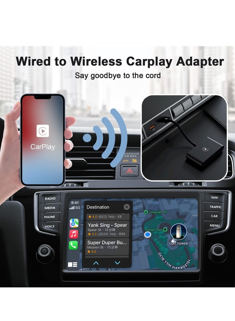 Captaintech CarPlay Adapter for iPhone, Wireless Carplay Dongle Converts Fory Cars Wired Carplay to Wireless, Carplay Bluetooth Adapter, 5Ghz WiFi Auto Connect Online Update, Support iOS 13+, Black - Image 2
