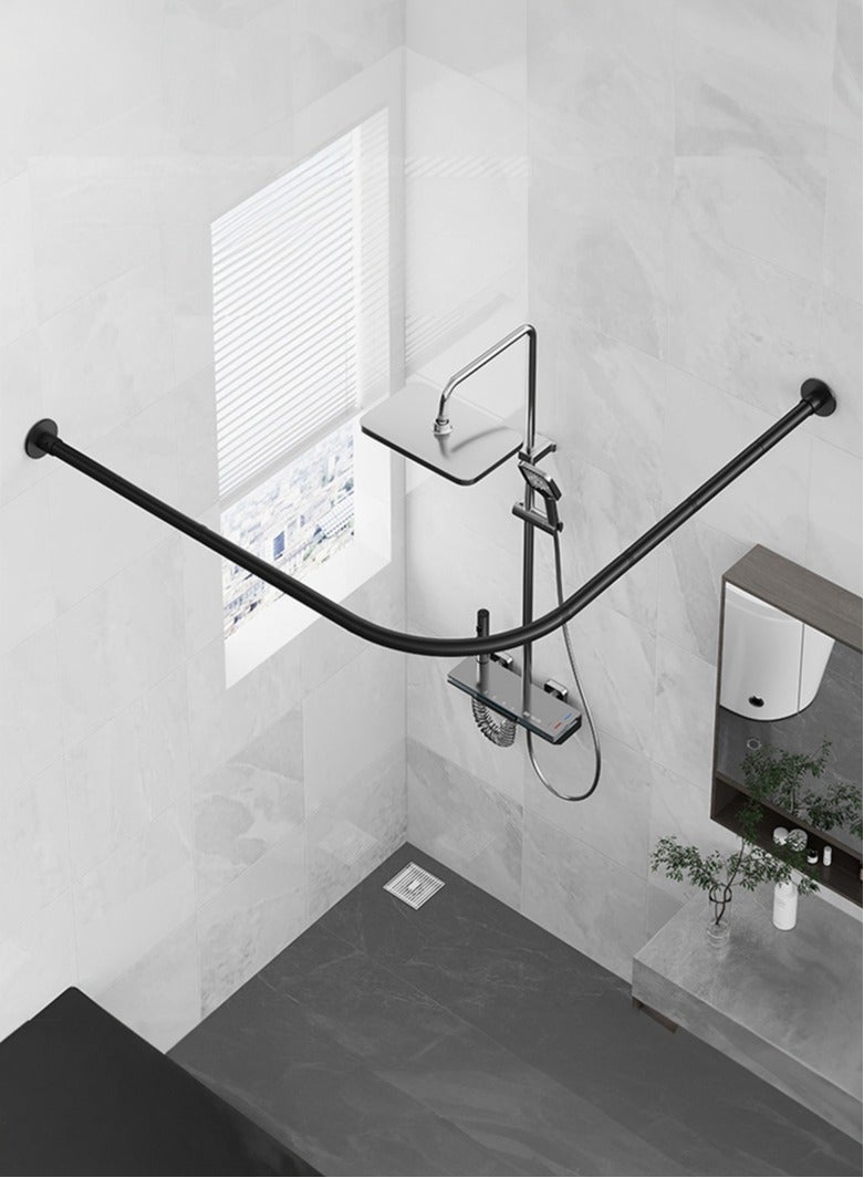 WALALLA Stainless Steel Extendable Corner Shower Curtain Rail, Metal L Shaped Square 90 Degree Curved Curtain Pole Rod, Curved Bathtub Rail Adjustable 100-170cm - Image 1