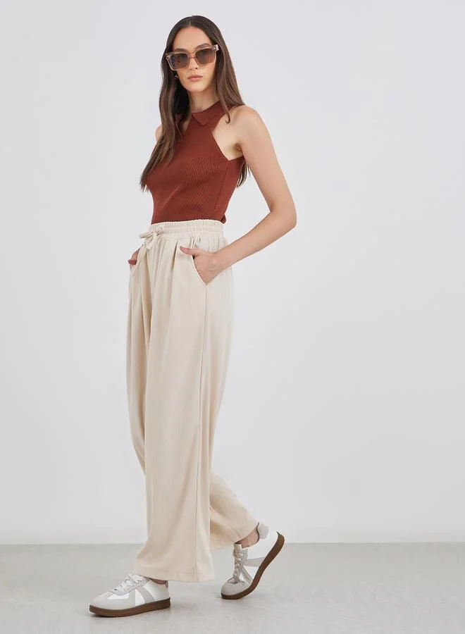 Styli Styli Women Cream Corduroy Wide Leg Trousers