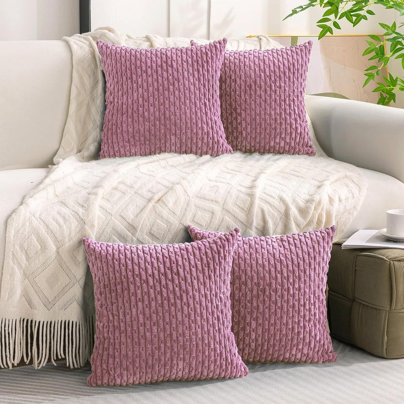 Cozoomy مجموعة من 4 أغطية وسائد زخرفية باللون الرمادي الداكن مقاس 26x26 بوصة من قماش الكوردرواي للسرير والأريكة والكنبة وغرفة المعيشة، أغطية وسائد مربعة ناعمة - Image 3