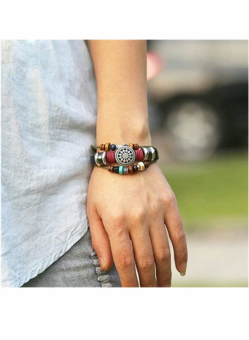 KASTWAVE Leather Rope Bracelets Vintage Bohemia Beaded Bracelets Multilayer Hand Woven Wristbands Hemp Cords Wrap Bracelet Jewelry for Men and Women - Image 2